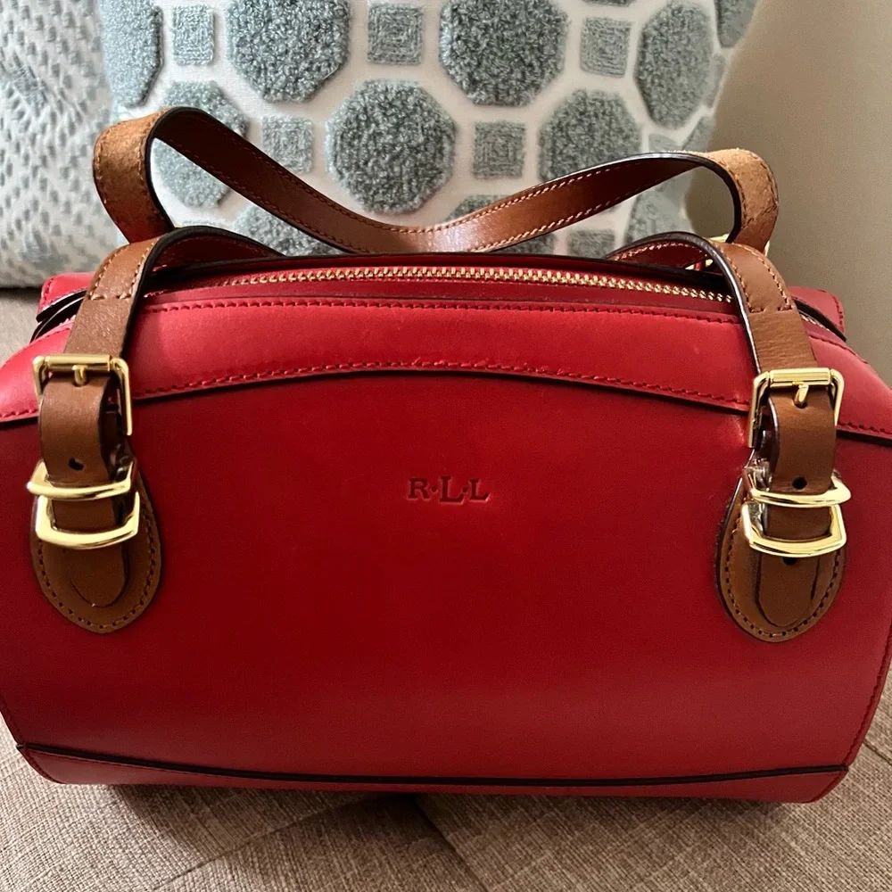 Lauren Ralph Lauren Red and Tan Satchel - Picture 2 of 14